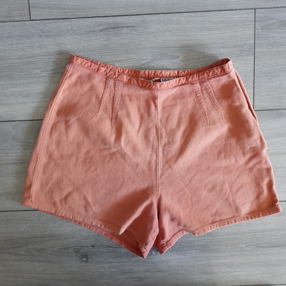 Guess Jeans Vintage 90s Salmon Peach Coral Cotton High Rise Short Shorts Size 31